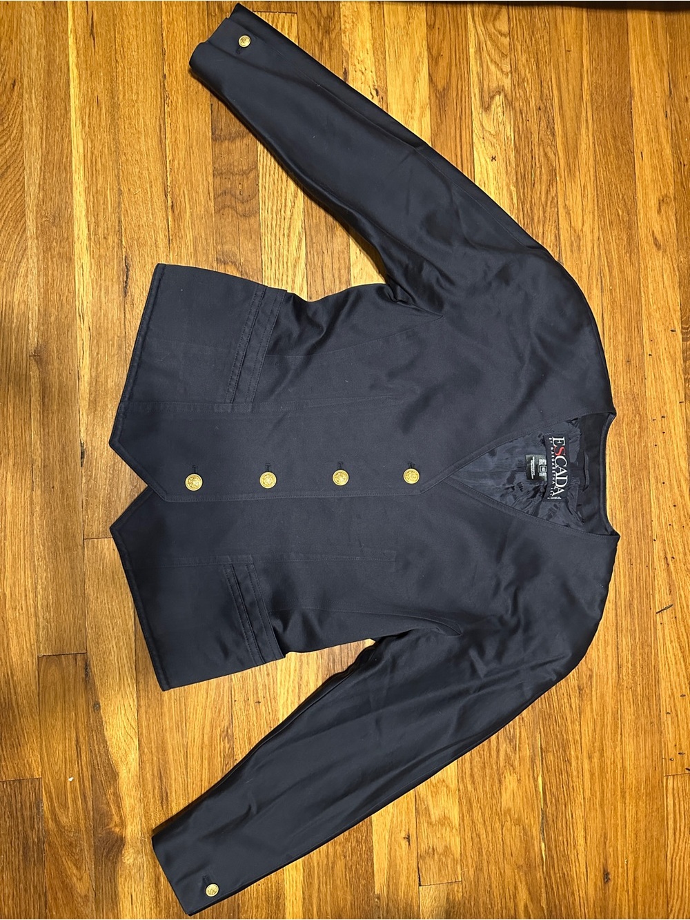 Escada Black Cotton blazer with shoulder pads gold buttons